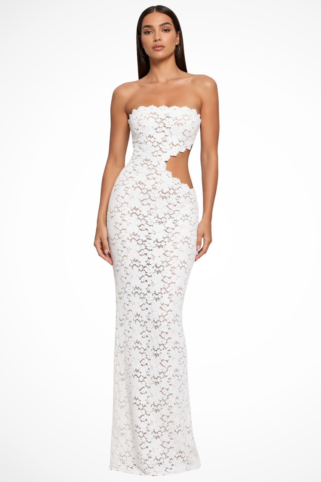 DELPHINE | LACE STRAPLESS CUT OUT MAXI DRESS
