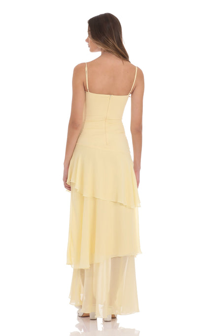 LONG RUFFLE MAXI DRESS – SUNFLOWER YELLOW