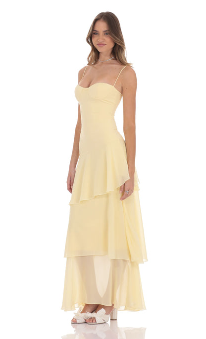 LONG RUFFLE MAXI DRESS – SUNFLOWER YELLOW