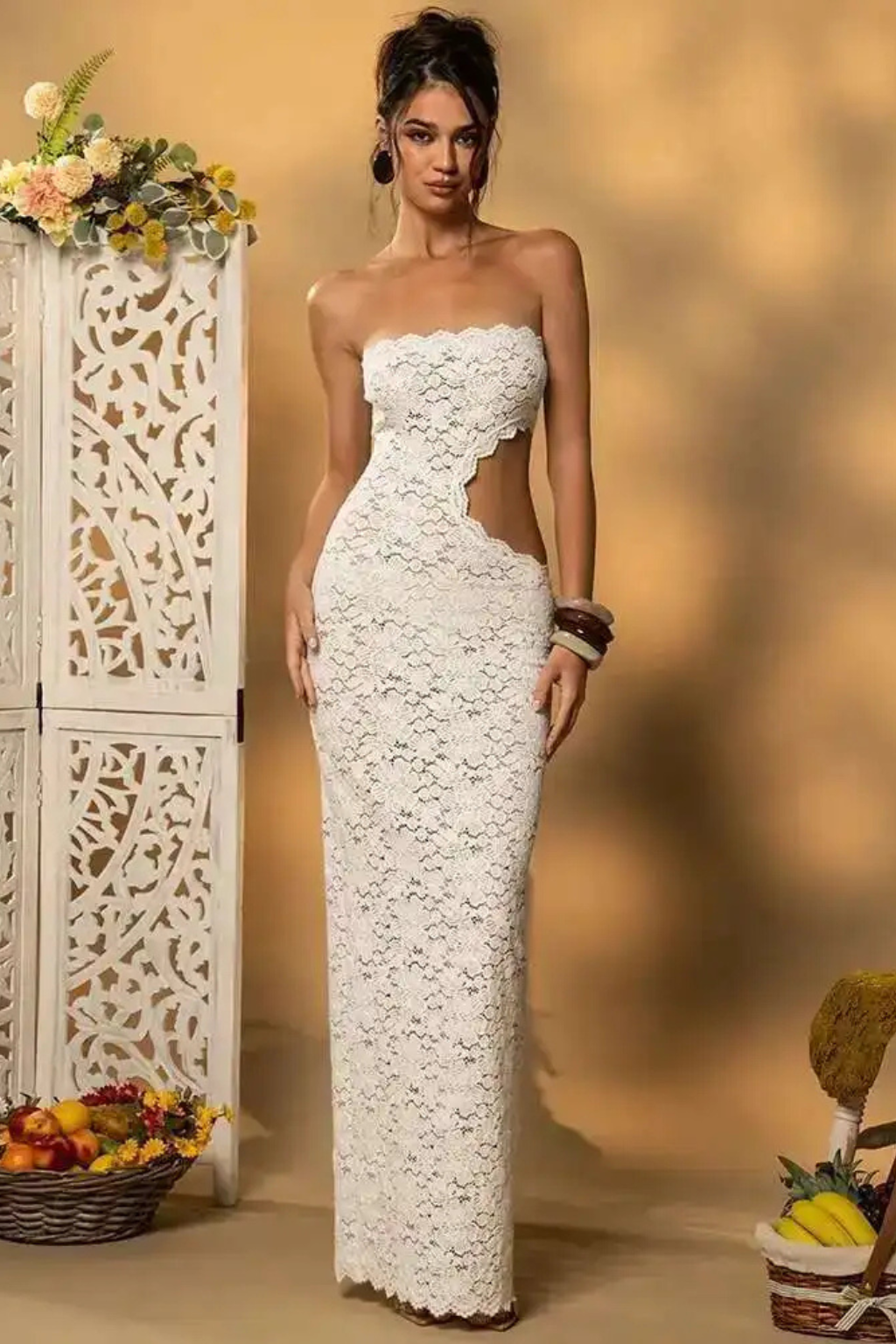 DELPHINE | LACE STRAPLESS CUT OUT MAXI DRESS
