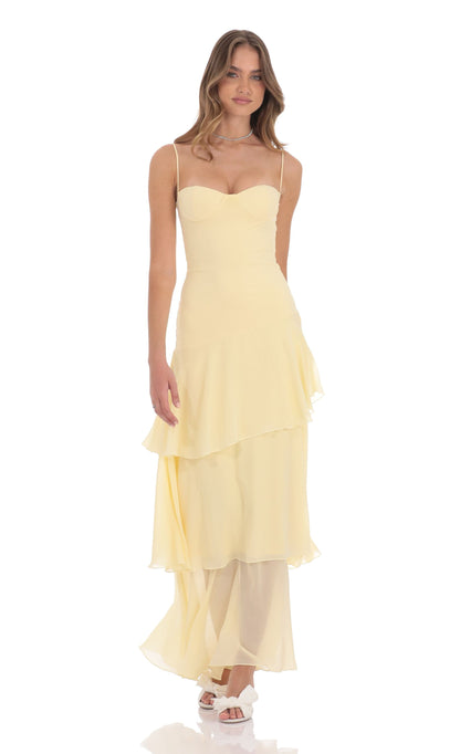 LONG RUFFLE MAXI DRESS – SUNFLOWER YELLOW