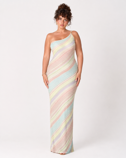 Amara Pastel One-Shoulder Maxi Dress