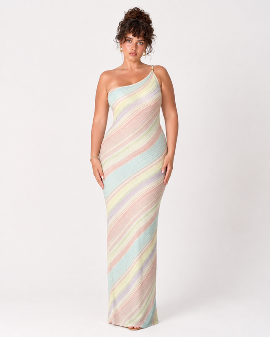 Amara Pastel One-Shoulder Maxi Dress