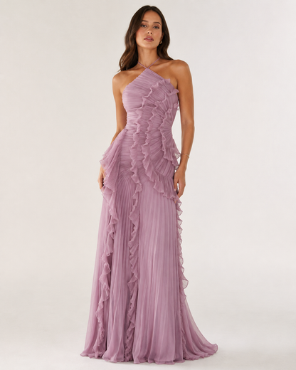Solenne Pleated Ruffle Maxi Dress