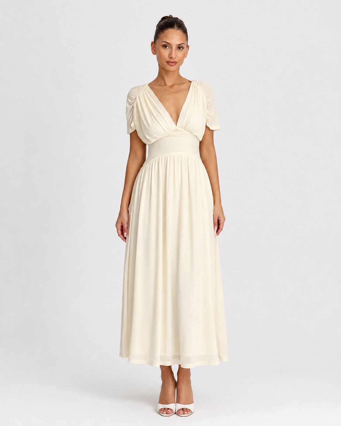 Evelina Draped Midi Dress – Ivory