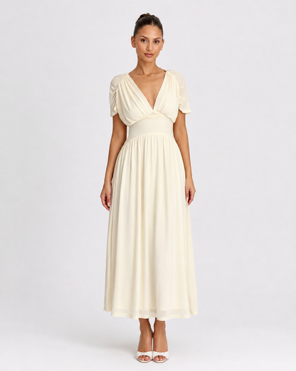 Evelina Draped Midi Dress – Ivory
