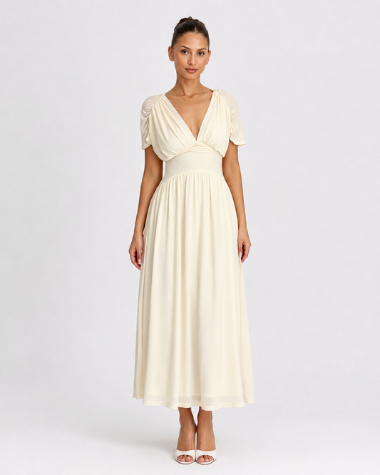 Evelina Draped Midi Dress – Ivory