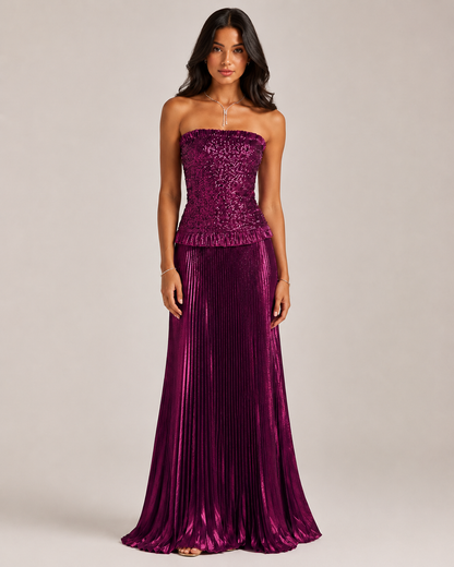 Virelle Pleated Sequin Gown