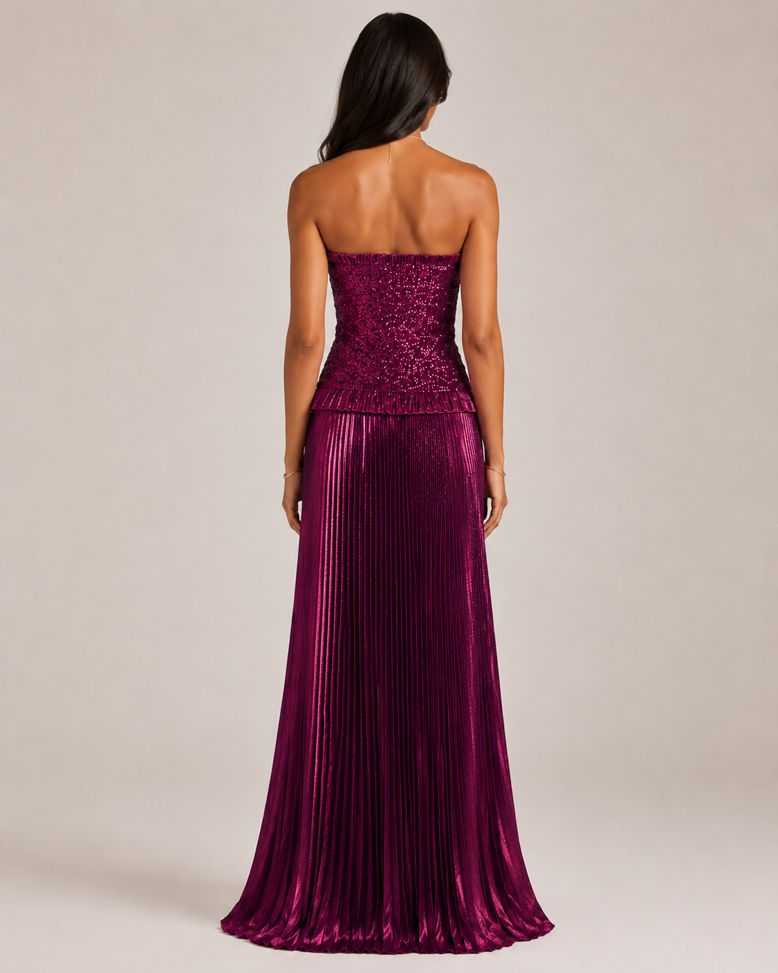 Virelle Pleated Sequin Gown