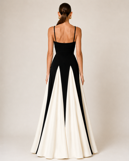 Sorelle Contrast Panel Maxi Dress – Black & Ivory