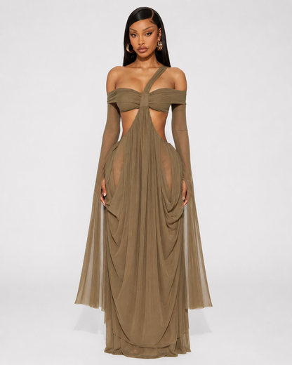 AMARA – Draped Cut-Out Maxi Dress