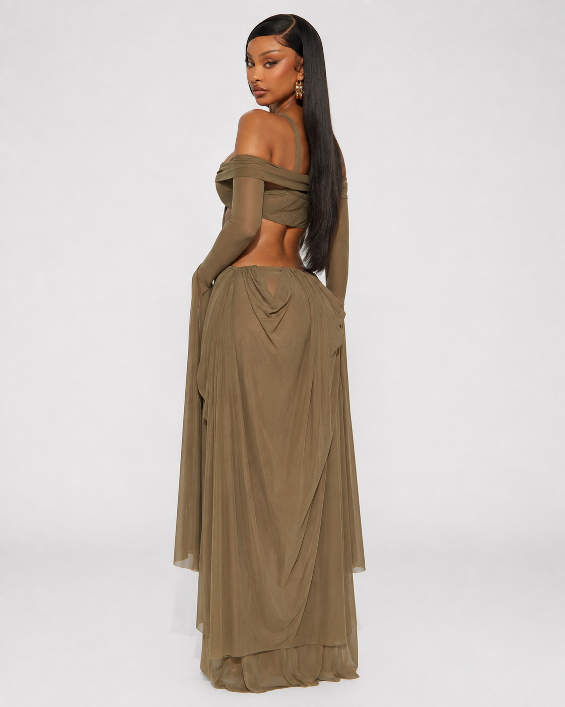 AMARA – Draped Cut-Out Maxi Dress