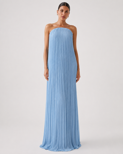 Serenelle Pleated Maxi Dress – Sky Blue