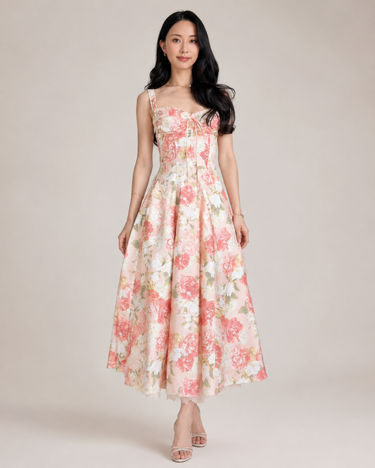 Rosalie Floral Corset Midi Dress