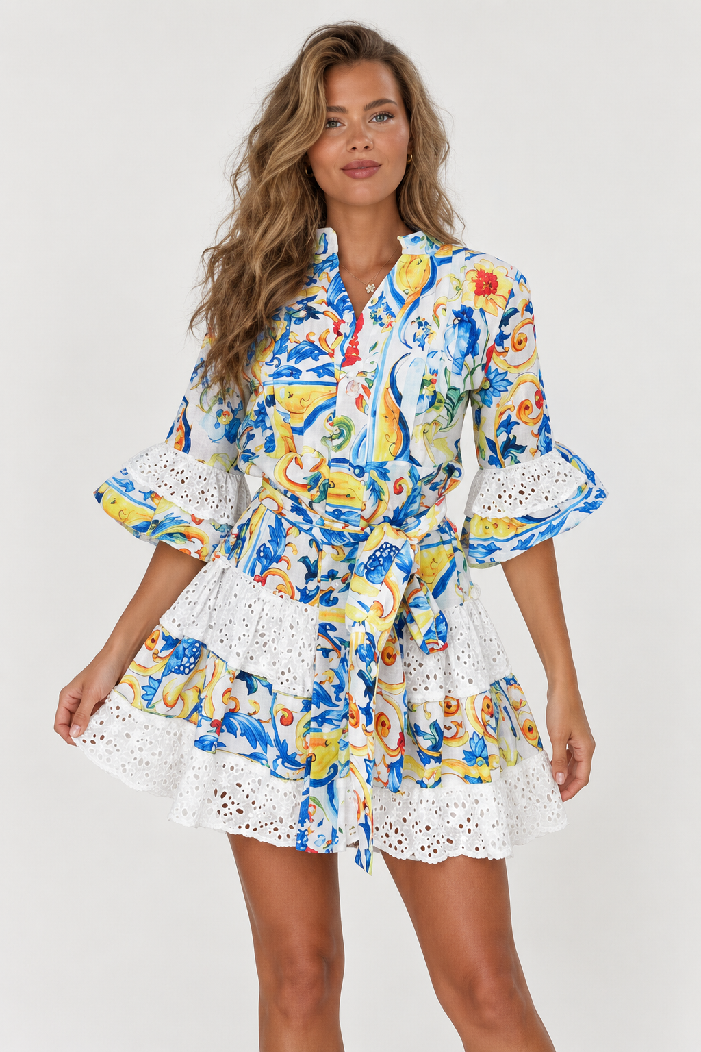 Eyelet Print Mini Dress
