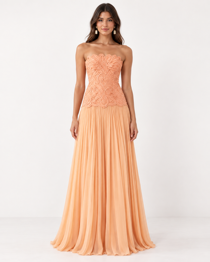 Solenne Lace Pleated Maxi Dress
