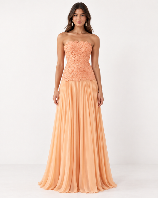 Solenne Lace Pleated Maxi Dress