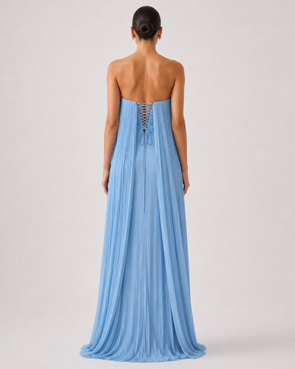Serenelle Pleated Maxi Dress – Sky Blue