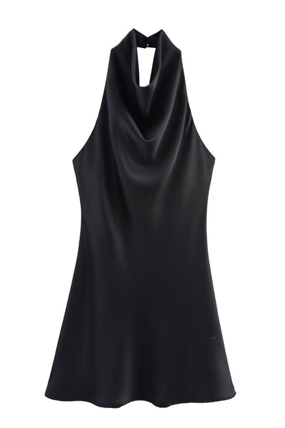 Noir Satin Slip Mini Dress